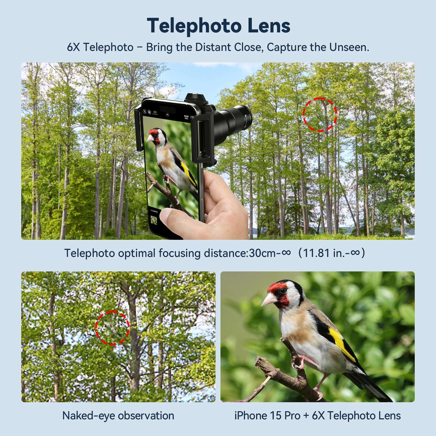 APEXEL 2-in-1 HD 6X Kiinteä Tarkennus Teleobjektiivi ja 150mm Makro-objektiivi Yleisklipsillä, Ammattilaispuhelimen Objektiivisarja