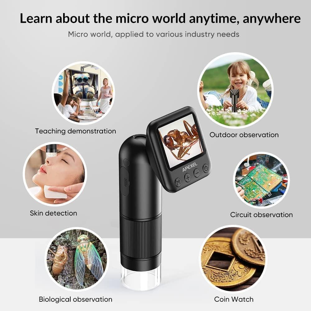 APEXEL Käsikäyttöinen Digitaalinen Mikroskooppi 12X-24X Kannettava Mikroskooppi 2,0 Tuuman LCD-näyttö 2MP Kuva 720P Video LED-valoilla