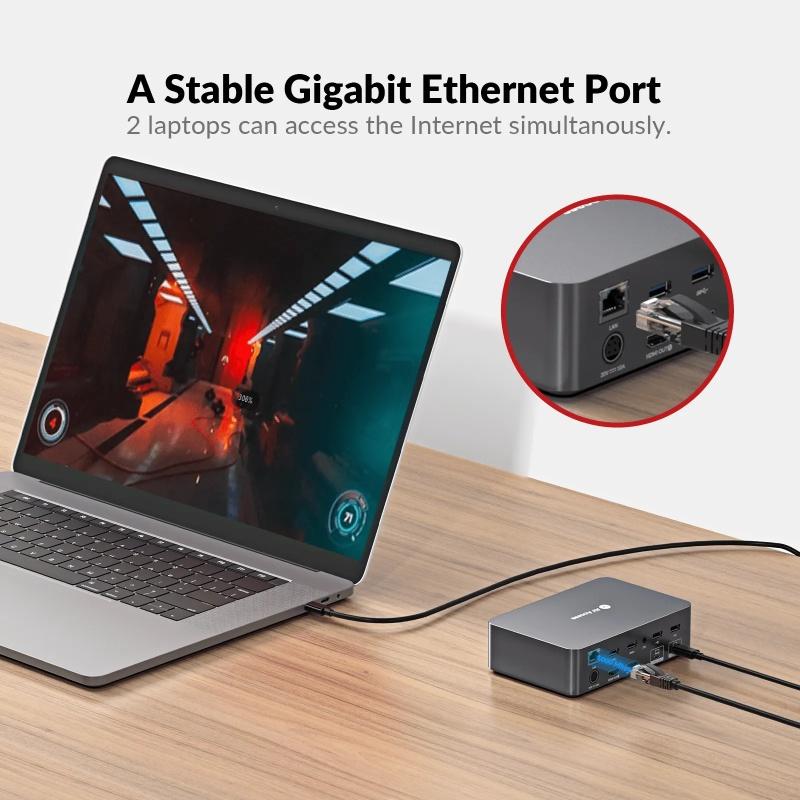 AV Access -telakointiasema ja KVM-kytkin 2 - 2 USB-C - HDMI, 4K60Hz, 6x USB-A, 1x USB-C PD 100W, 1x 3,5 mm AUX, 1x SD-kortinlukija, 2x60 W PD