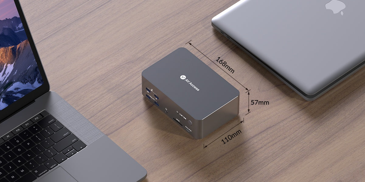 AV Access iDock B23 8K KVM-kytkin telakointiasema 2–3, pöytätietokone + kannettava tietokone kolmelle näytölle, (100W PD), 12-in-1, 8K@60Hz/4K@165Hz/1440P@240Hz