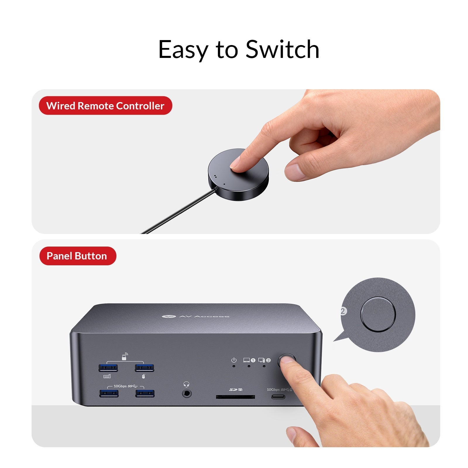 AV Access iDock B23 8K KVM-kytkin telakointiasema 2–3, pöytätietokone + kannettava tietokone kolmelle näytölle, (100W PD), 12-in-1, 8K@60Hz/4K@165Hz/1440P@240Hz