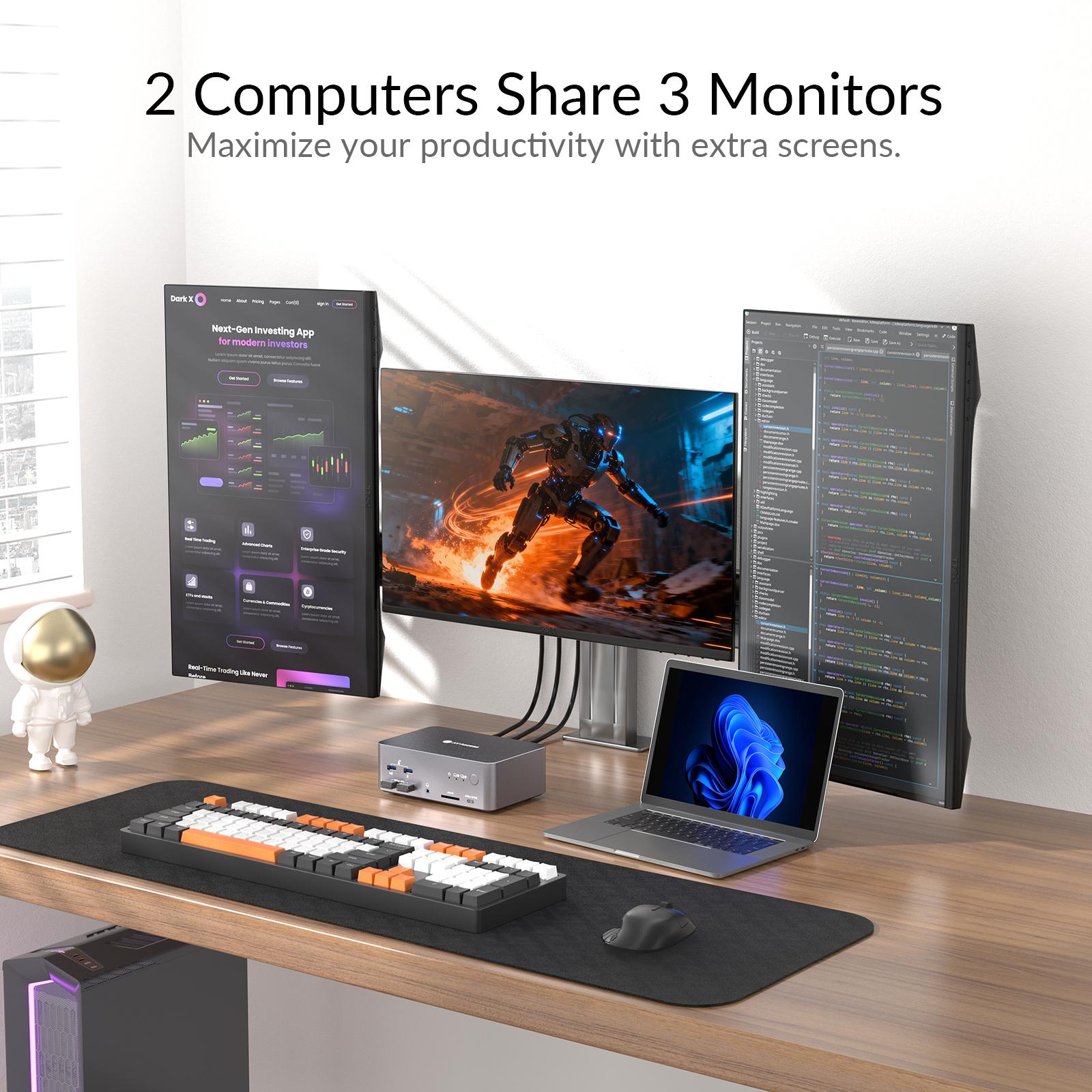 AV Access iDock B23 8K KVM-kytkin telakointiasema 2–3, pöytätietokone + kannettava tietokone kolmelle näytölle, (100W PD), 12-in-1, 8K@60Hz/4K@165Hz/1440P@240Hz