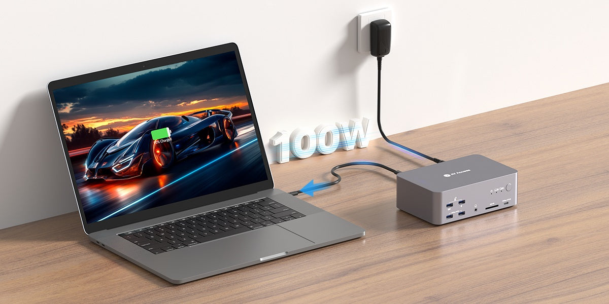 AV Access iDock B23 8K KVM-kytkin telakointiasema 2–3, pöytätietokone + kannettava tietokone kolmelle näytölle, (100W PD), 12-in-1, 8K@60Hz/4K@165Hz/1440P@240Hz