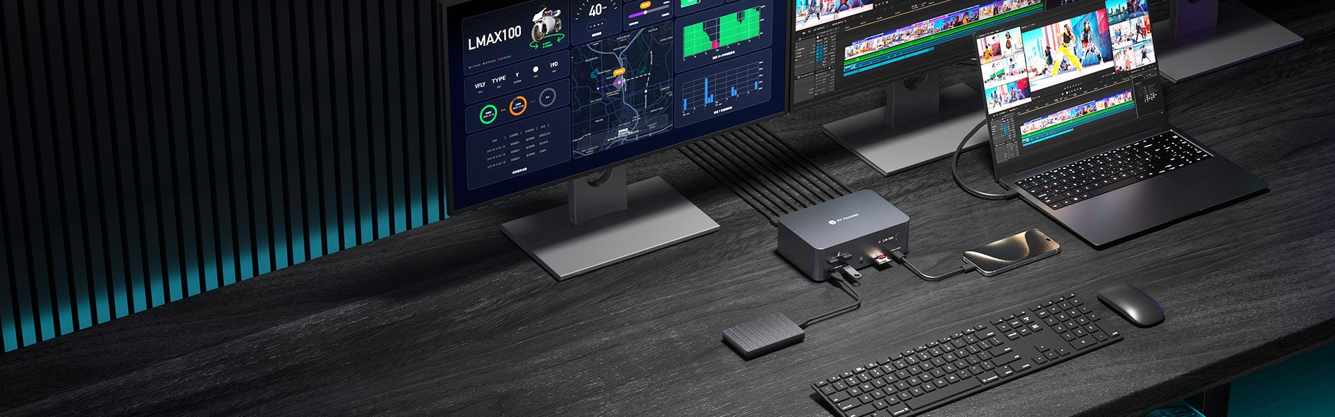 AV Access iDock B23 8K KVM-kytkin telakointiasema 2–3, pöytätietokone + kannettava tietokone kolmelle näytölle, (100W PD), 12-in-1, 8K@60Hz/4K@165Hz/1440P@240Hz