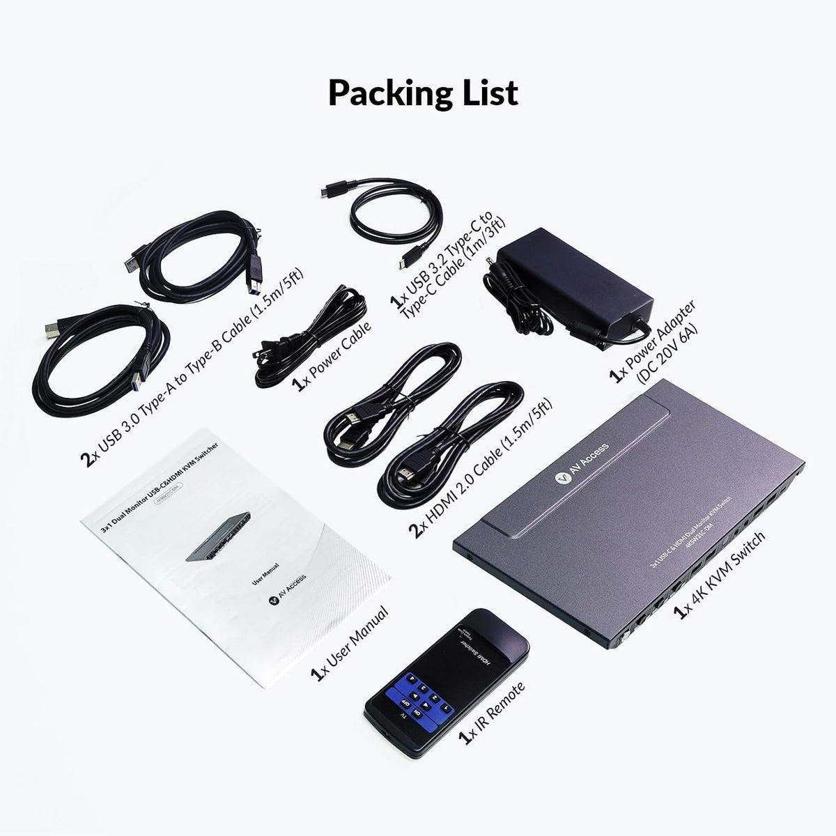 AV Access iDock B30 Telakointiasema ja KVM-kytkin 3–2, Dual 4K Monitor kannettavalle tietokoneelle + 2st pöytätietokonetta, 4K@60Hz, 5xUSB-A, 1G Ethernet, 65W lataus kannettavalle tietokoneelle, Ääni/Mikrofoni, EDID