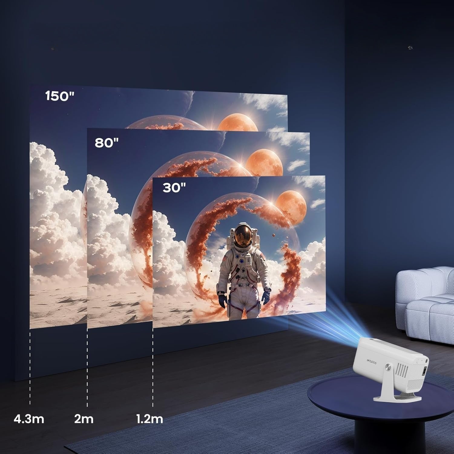 NÖRDIC Smart Projektori Android 13.0, Native 1080P, Auto Keystone, 300ANSI 4K HDR Tuki, Käännettävä Design WiFi 6 & BT, Näytön peilaus, ARC