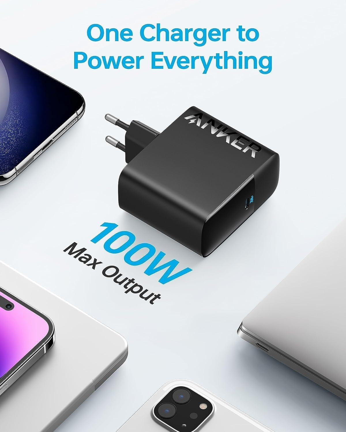 Anker 100 W USB-C laturi, PIQ 3.0 kompakti pikalaturi