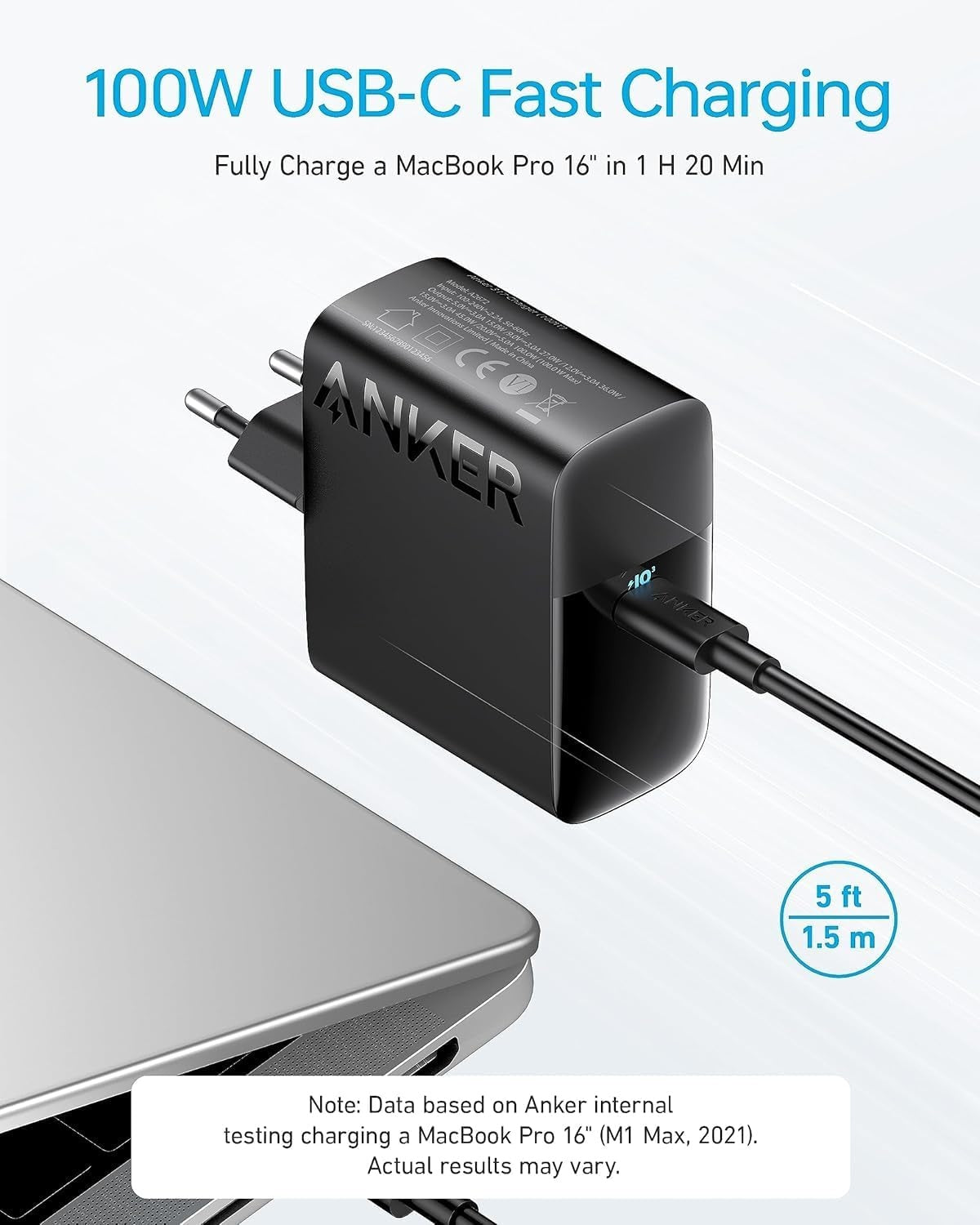 Anker 100 W USB-C laturi, PIQ 3.0 kompakti pikalaturi