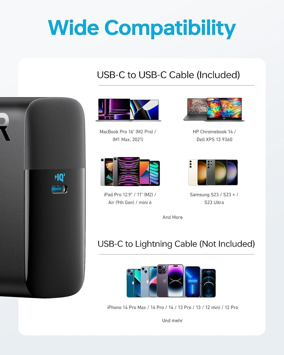 Anker 100 W USB-C laturi, PIQ 3.0 kompakti pikalaturi