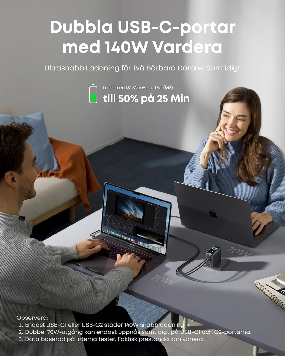 Anker 140W USB-C 4-Port Multi-Devices GaN-laturi, Touch Control, yhteensopiva MacBookin, iPhone 17/16/15:n, Samsungin, Pixelin ja muiden kanssa