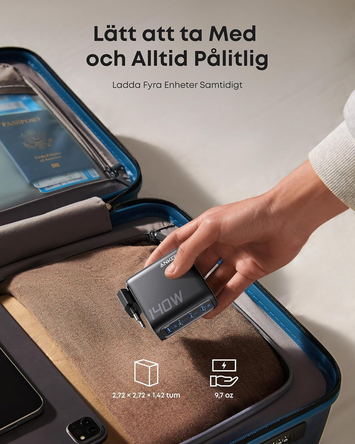 Anker 140W USB-C 4-Port Multi-Devices GaN-laturi, Touch Control, yhteensopiva MacBookin, iPhone 17/16/15:n, Samsungin, Pixelin ja muiden kanssa
