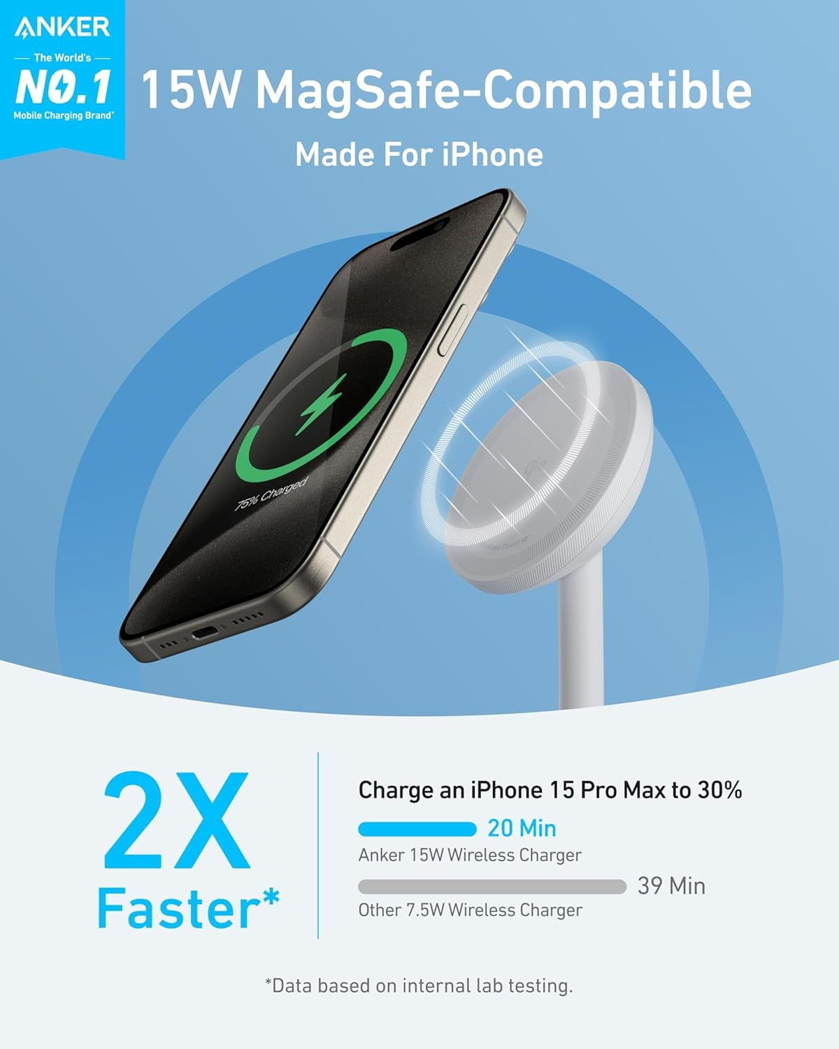Anker MagGo 15W langaton laturi USB-C-kaapelilla, Qi2-langaton laturi, iPhone 16/15/14/13-sarjalle ja AirPods-kuulokkeille