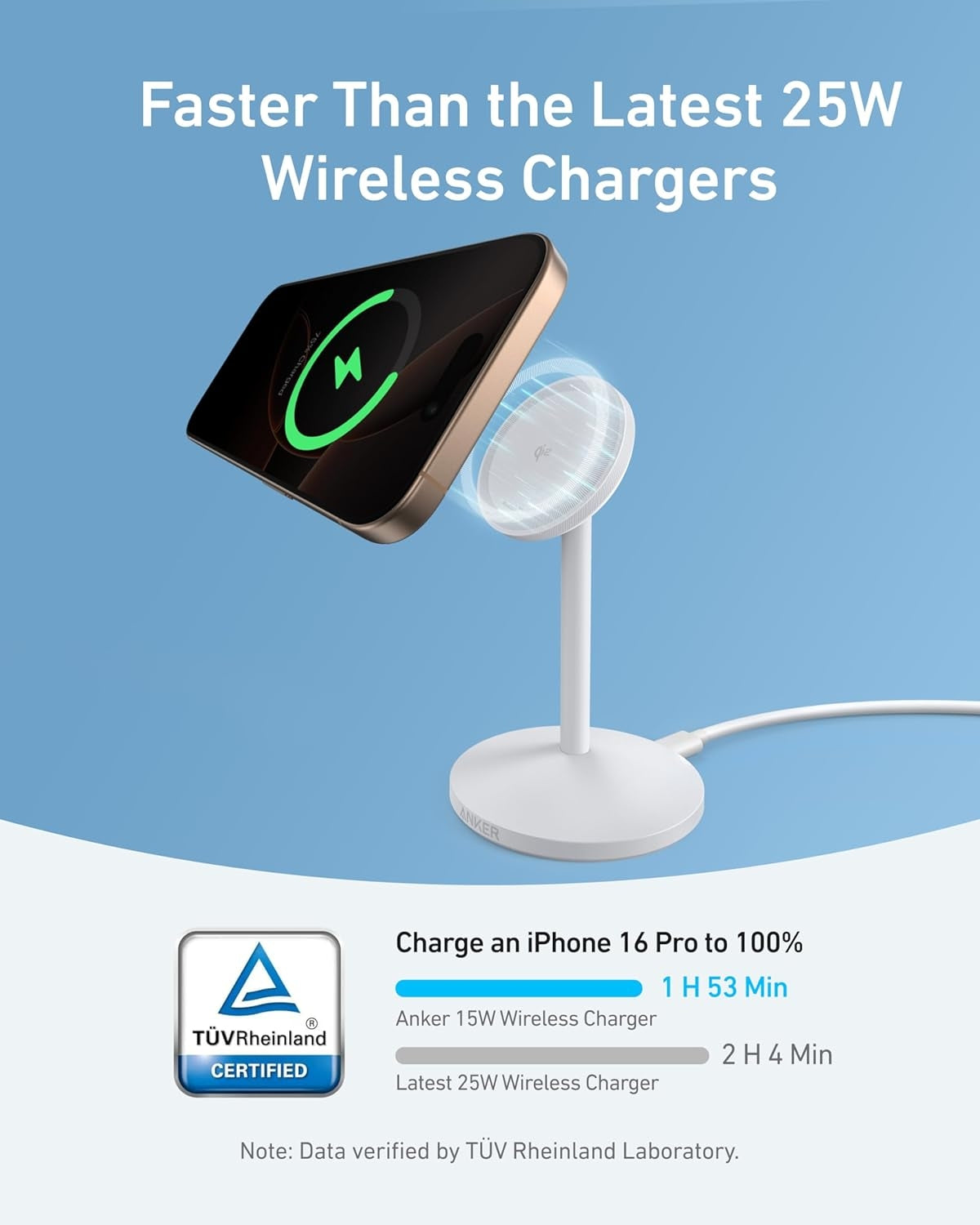 Anker MagGo 15W langaton laturi USB-C-kaapelilla, Qi2-langaton laturi, iPhone 16/15/14/13-sarjalle ja AirPods-kuulokkeille