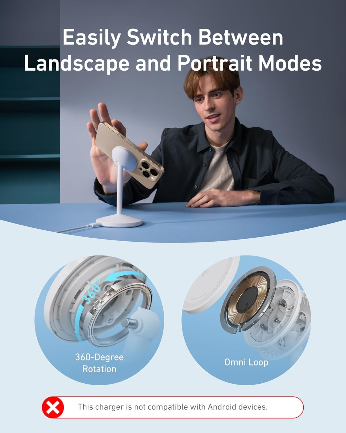 Anker MagGo 15W langaton laturi USB-C-kaapelilla, Qi2-langaton laturi, iPhone 16/15/14/13-sarjalle ja AirPods-kuulokkeille
