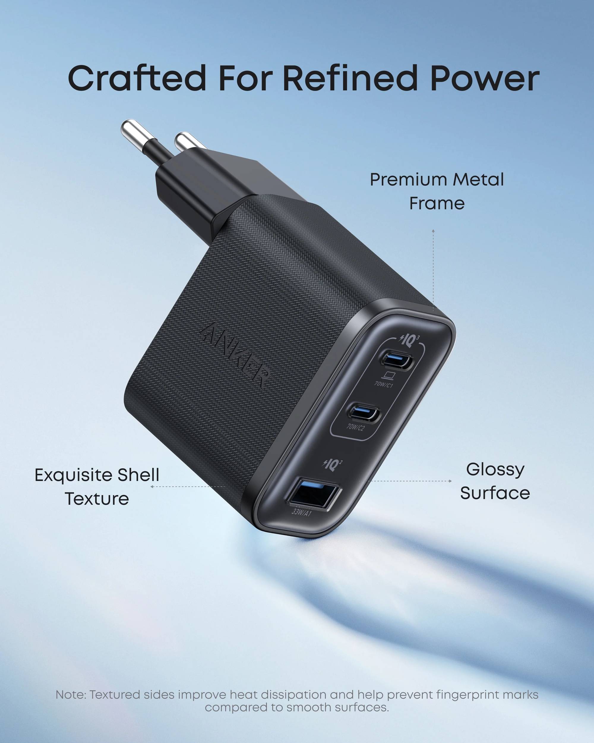 Anker Nano 70W USB-C -laturi, 3-porttinen virtasovitin, jossa erittäin nopea 70W lataus