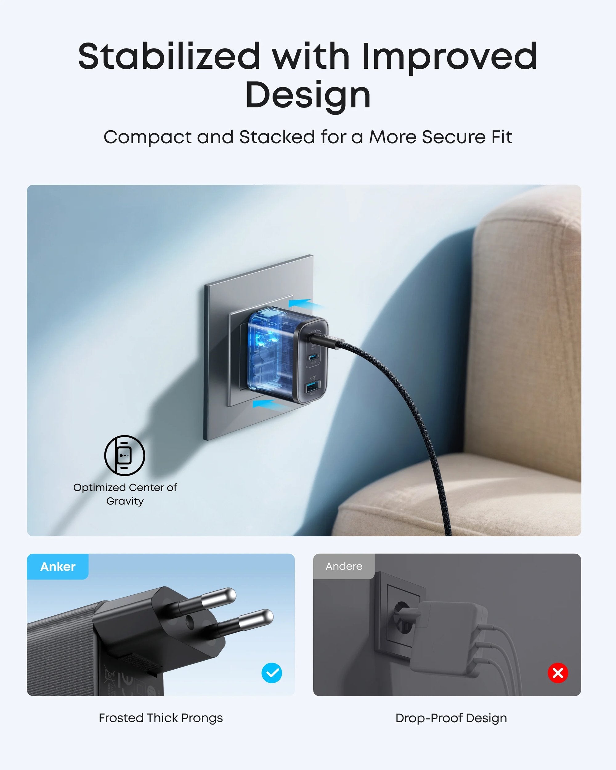 Anker Nano 70W USB-C -laturi, 3-porttinen virtasovitin, jossa erittäin nopea 70W lataus