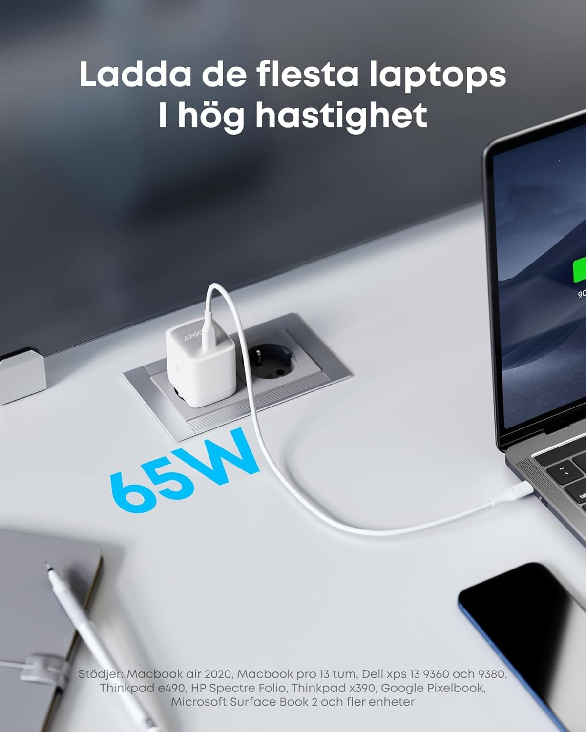 Anker Nano II 65 W USB-C -laturi pikalatauksella ja GaN II -tekniikalla