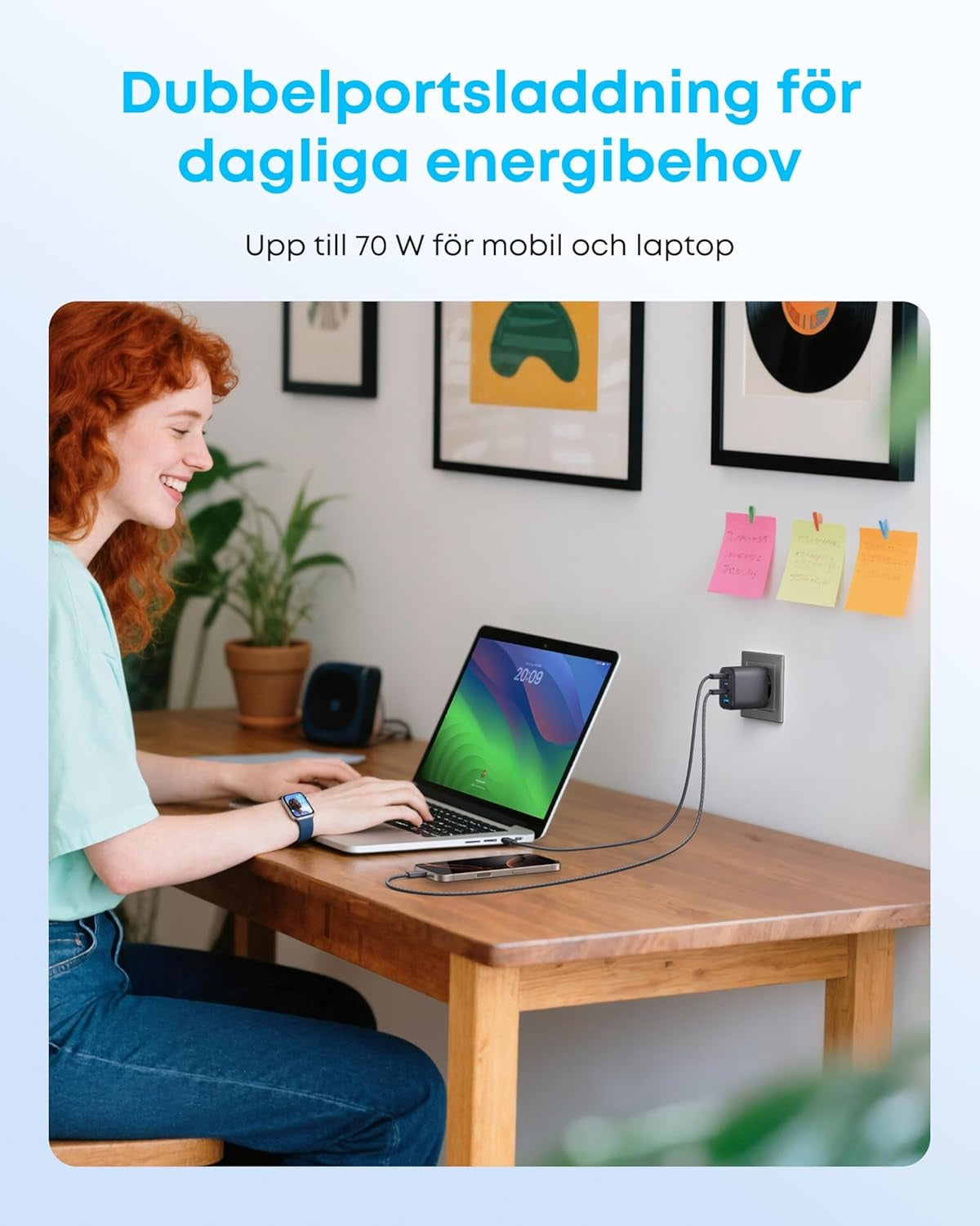 Anker Zolo Ultra Fast 70W USB-C 4-Port laturi, kompakti ja vakaa iPhone 16/15, MacBook Air, iPad, Pixel, Galaxy -laitteille
