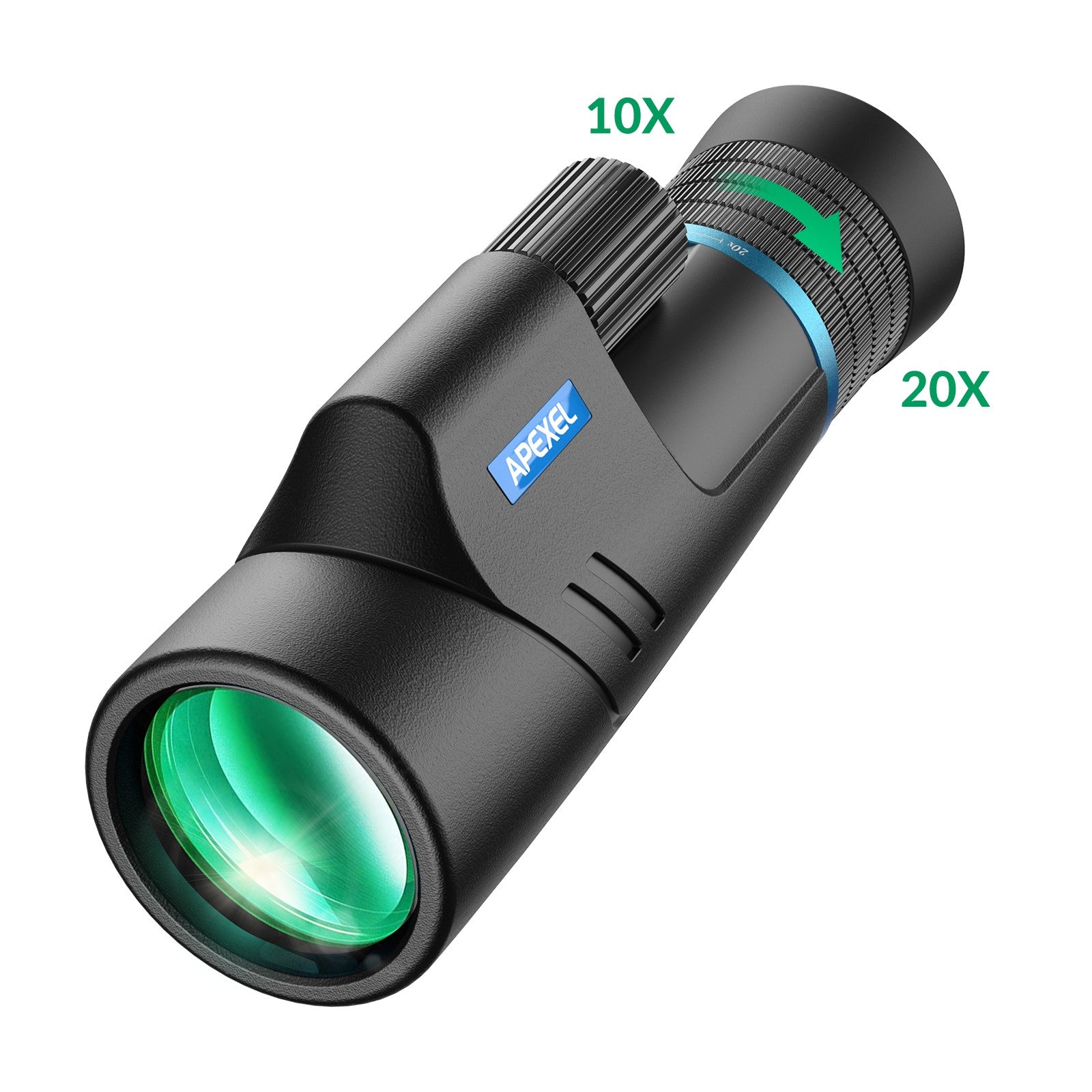 Apexel HD Monokulaari 10–20x50 HD Zoom, BAK4/FMC, vedenkestävä ja kevyt heikon valaistuksen yönäöllä vaellukseen, lintujen tarkkailuun, retkeilyyn ja eläinten havainnointiin