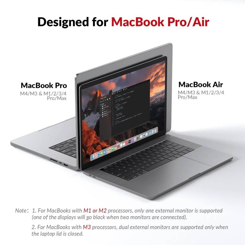 AV Access iDock M10 USB-C KVM-Switch Telakointiasema 2 to 2 MacBookille, Kaksi 4K HDMI-näyttöä, 1x Kannettava + 1x PC, 100W Lataus