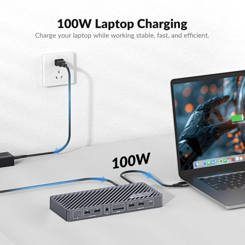 AV Access iDock M10 USB-C KVM-Switch Telakointiasema 2 to 2 MacBookille, Kaksi 4K HDMI-näyttöä, 1x Kannettava + 1x PC, 100W Lataus
