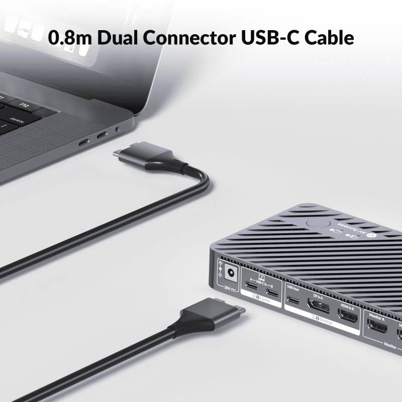 AV Access iDock M10 USB-C KVM-Switch Telakointiasema 2 to 2 MacBookille, Kaksi 4K HDMI-näyttöä, 1x Kannettava + 1x PC, 100W Lataus