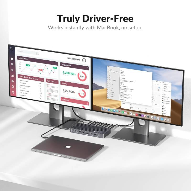AV Access iDock M10 USB-C KVM-Switch Telakointiasema 2 to 2 MacBookille, Kaksi 4K HDMI-näyttöä, 1x Kannettava + 1x PC, 100W Lataus