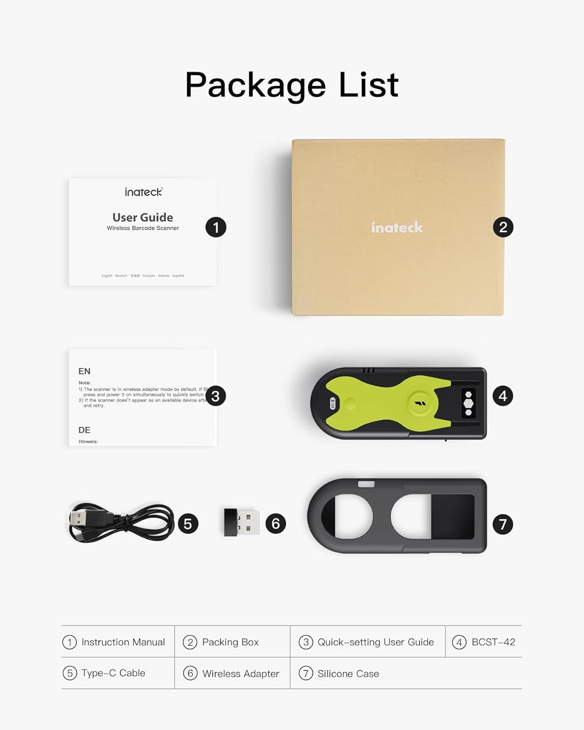 Bluetooth 2D Viivakoodinlukija 2,4 GHz USB-sovittimella, Plug and Play