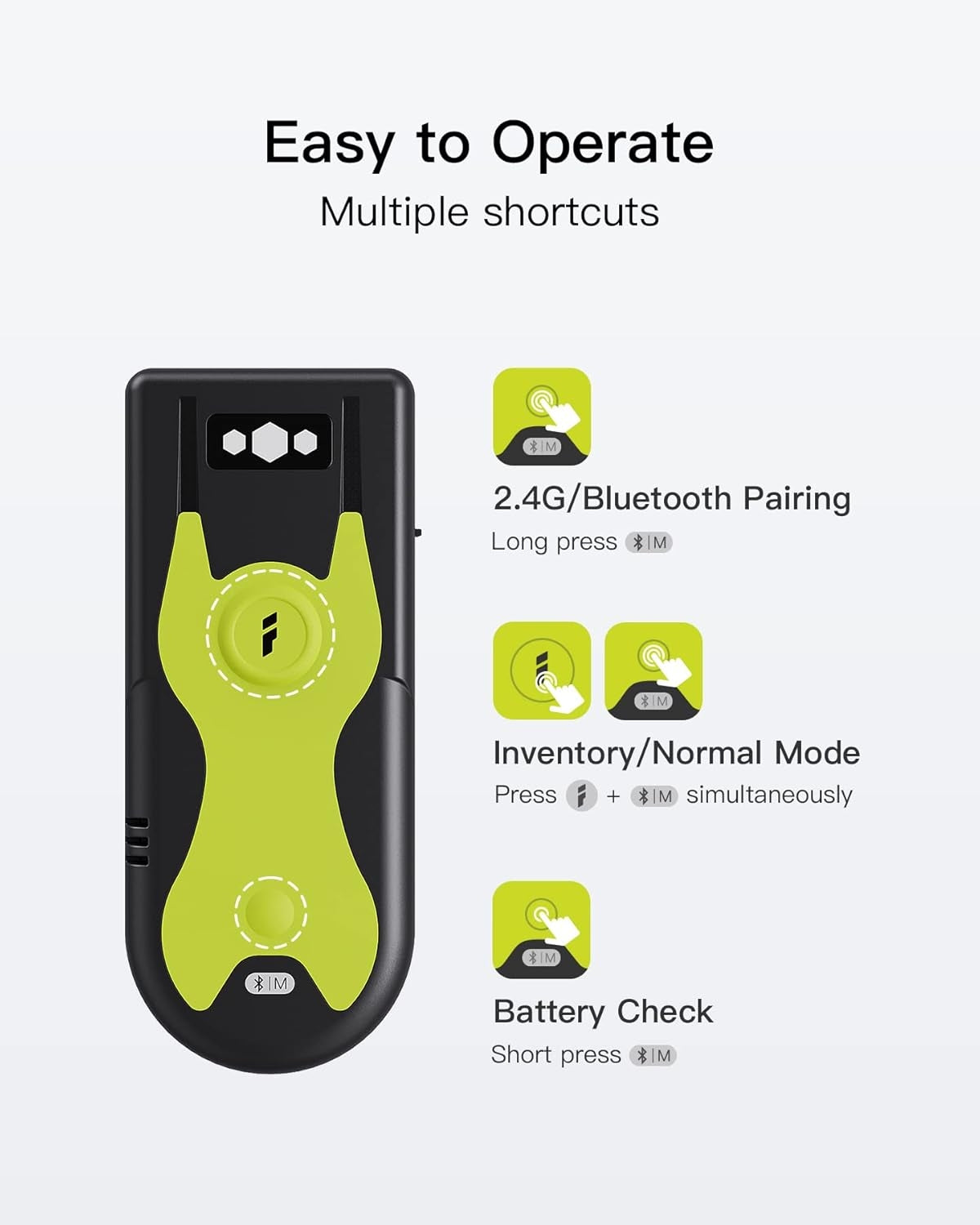 Bluetooth 2D Viivakoodinlukija 2,4 GHz USB-sovittimella, Plug and Play