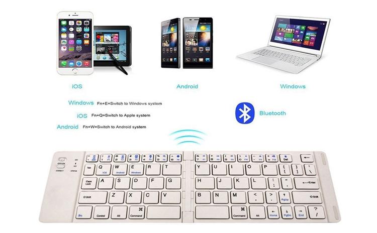 NÖRDIC Taitettava Bluetooth-näppäimistö 66 näppäintä US Layout Valkoinen