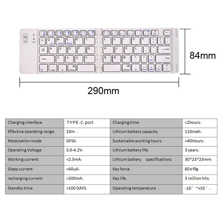 NÖRDIC Taitettava Bluetooth-näppäimistö 66 näppäintä US Layout Valkoinen