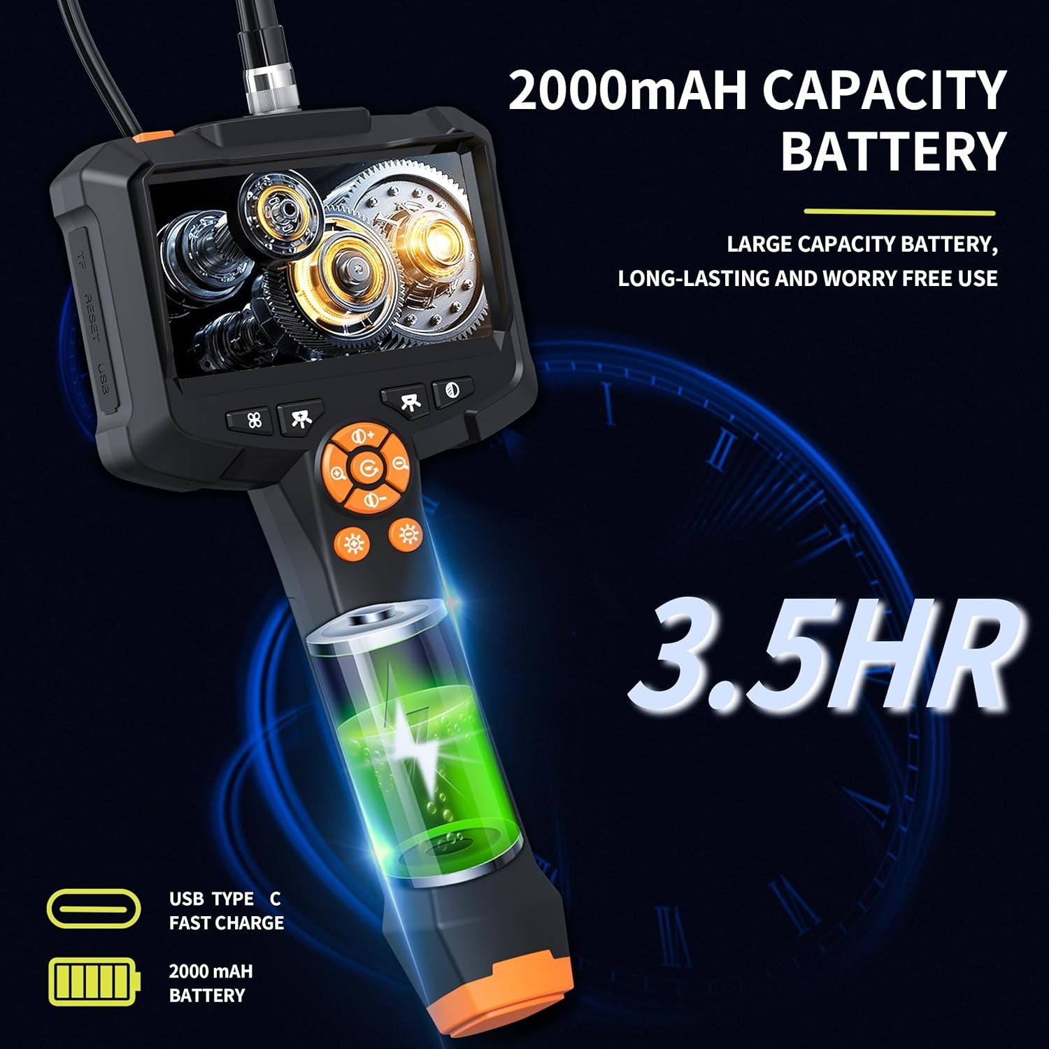 NÖRDIC 4,3" endoskooppikamera 8 LED-valolla, IP67 vedenpitävä 1080P HD 5m kaapeli