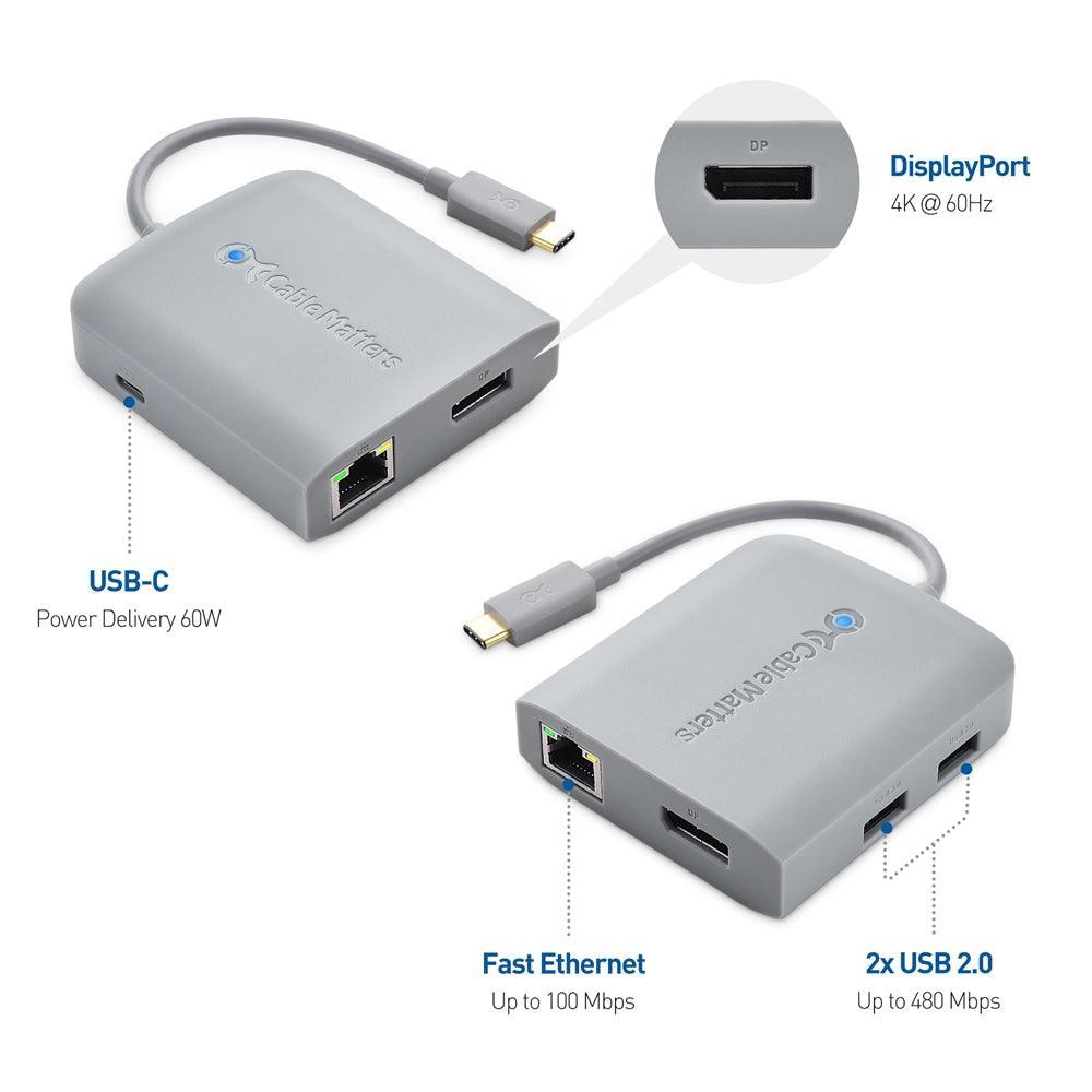 Cable Matters 1-5 telakointiasema 1xDP 4K60Hz, 1xRJ45 Ethernet 2xUSB-A 1xUSB-C PD 60W Toimii Chromebook-sertifioidun kanssa