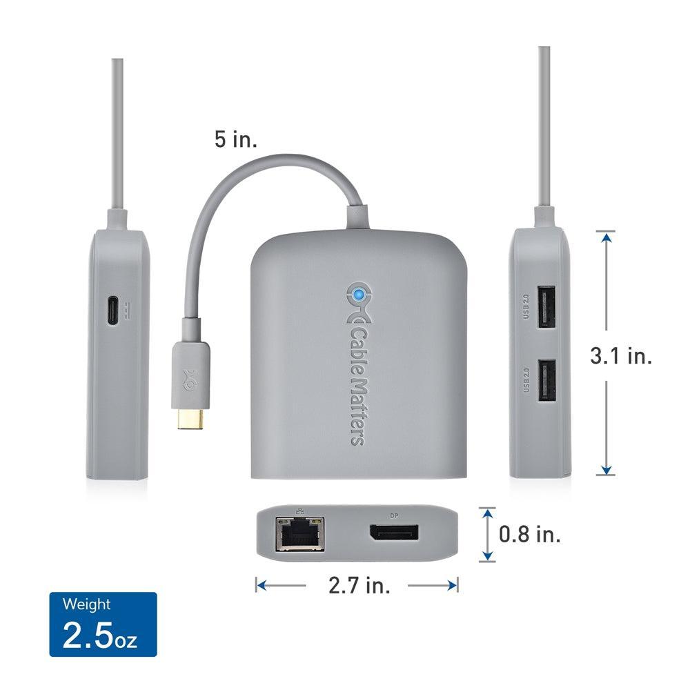 Cable Matters 1-5 telakointiasema 1xDP 4K60Hz, 1xRJ45 Ethernet 2xUSB-A 1xUSB-C PD 60W Toimii Chromebook-sertifioidun kanssa