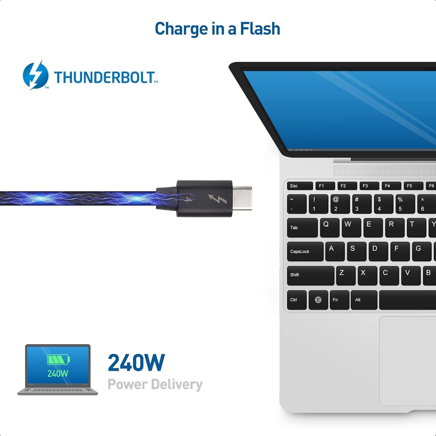 Cable Matters 80cm Intel-sertifioitu kulmikas Thunderbolt 4 -kaapeli, 40Gbps, 8K, 240W, yhteensopiva USB 4:n, Thunderbolt 3:n ja USB-C:n kanssa