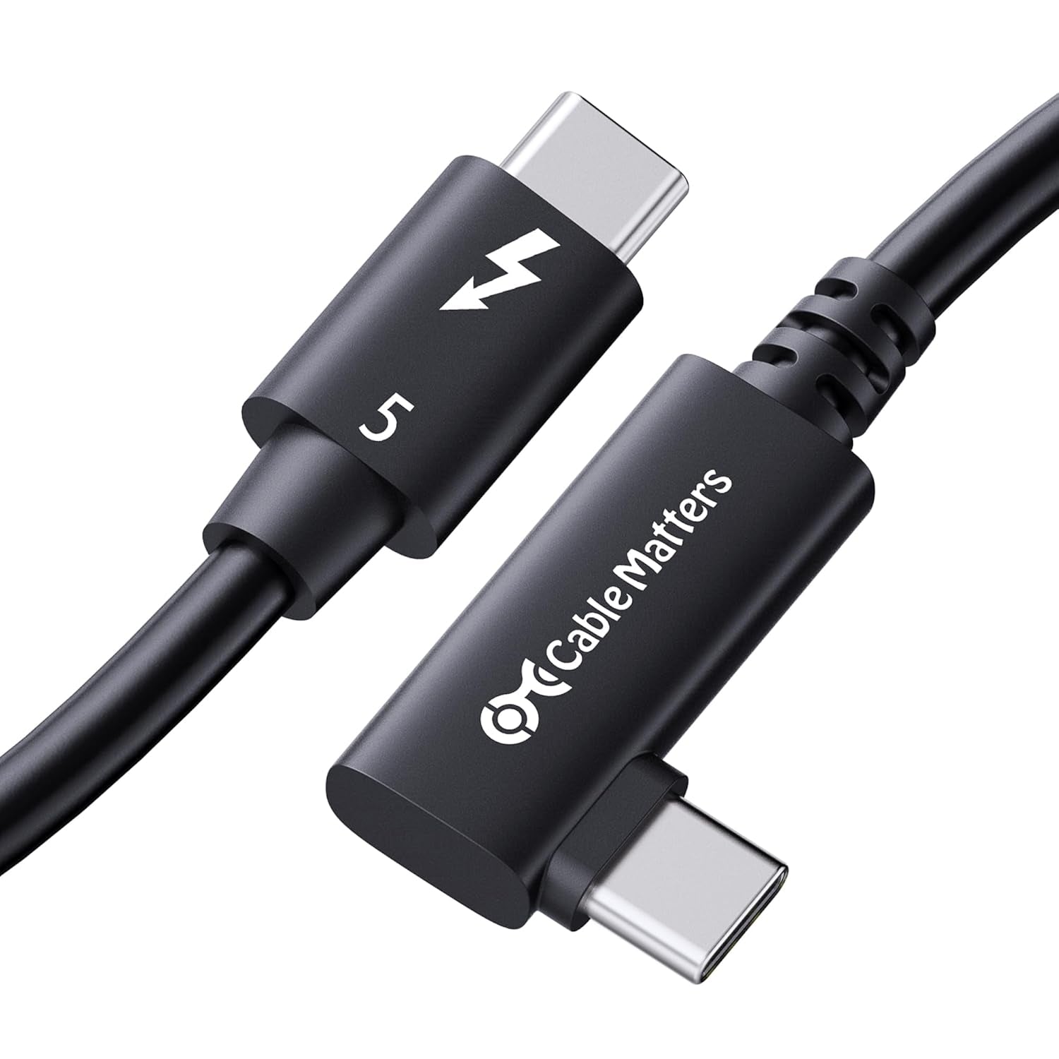 Cable Matters Intel Sertifioitu 80G Thunderbolt 5 Kaapeli kulmaplugi 240W latausteho - 0,8m, Yhteensopiva Thunderbolt 4, USB4 ja USB-C kanssa, Musta