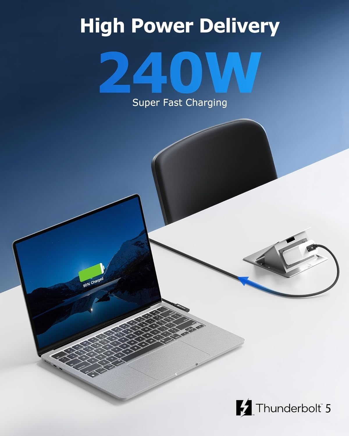 Cable Matters Intel Sertifioitu 80G Thunderbolt 5 Kaapeli kulmaplugi 240W latausteho - 0,8m, Yhteensopiva Thunderbolt 4, USB4 ja USB-C kanssa, Musta