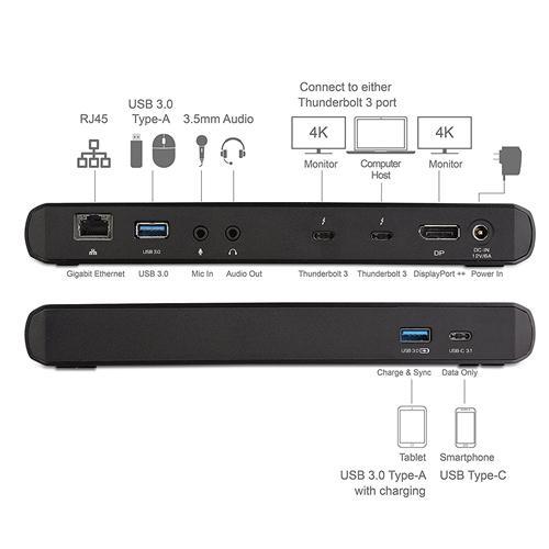 Cable Matters Intel-sertifioitu Thunderbolt 3 -telakka 1–9, 1x DisplayPort, 2x TB3, 1xUSB-C 3.1, 1x GigaLAN, 2xUSB 3.0, 2xAudio