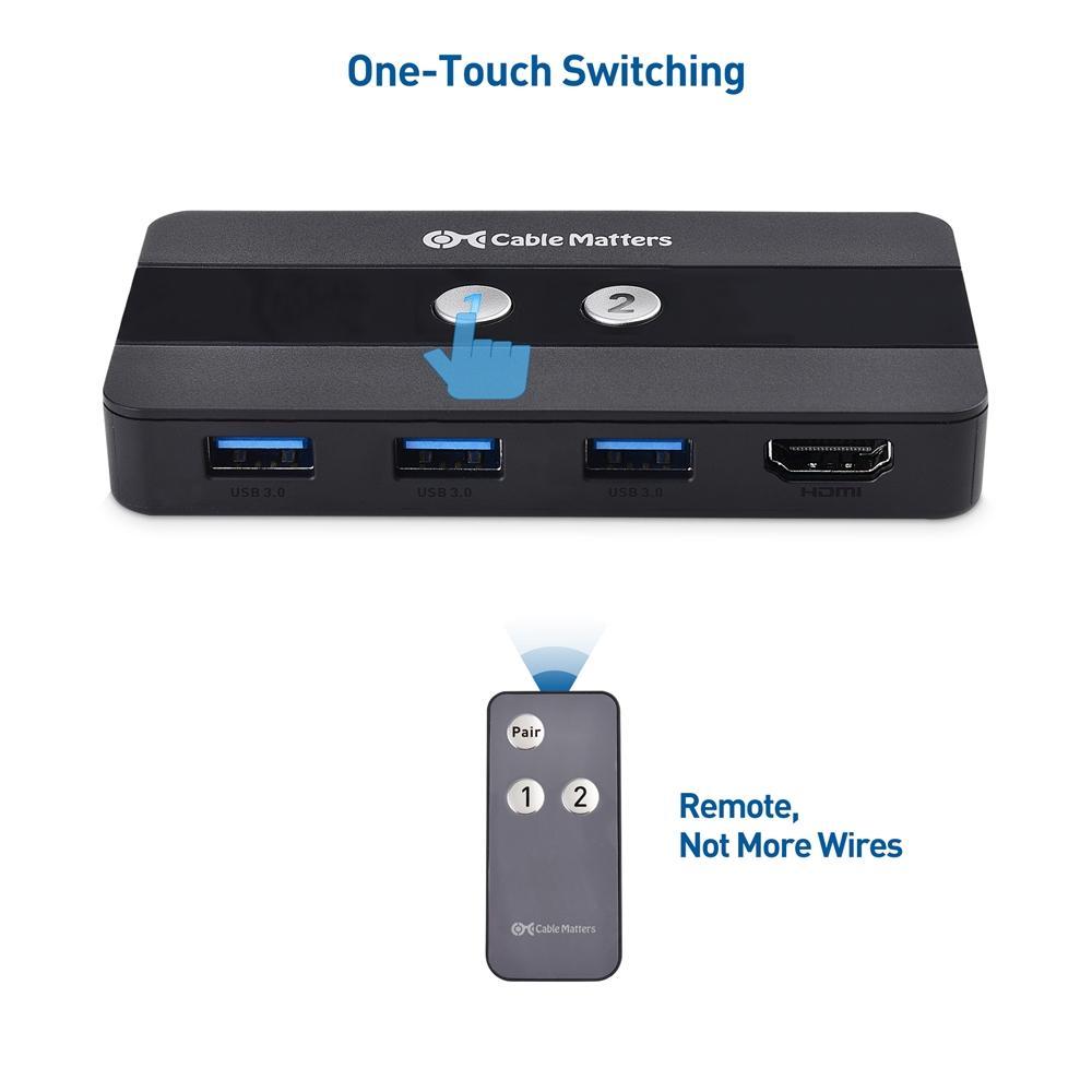 Cable Matters micro-USB 3.0 KVM -kytkin kahdelle tietokoneelle, joissa