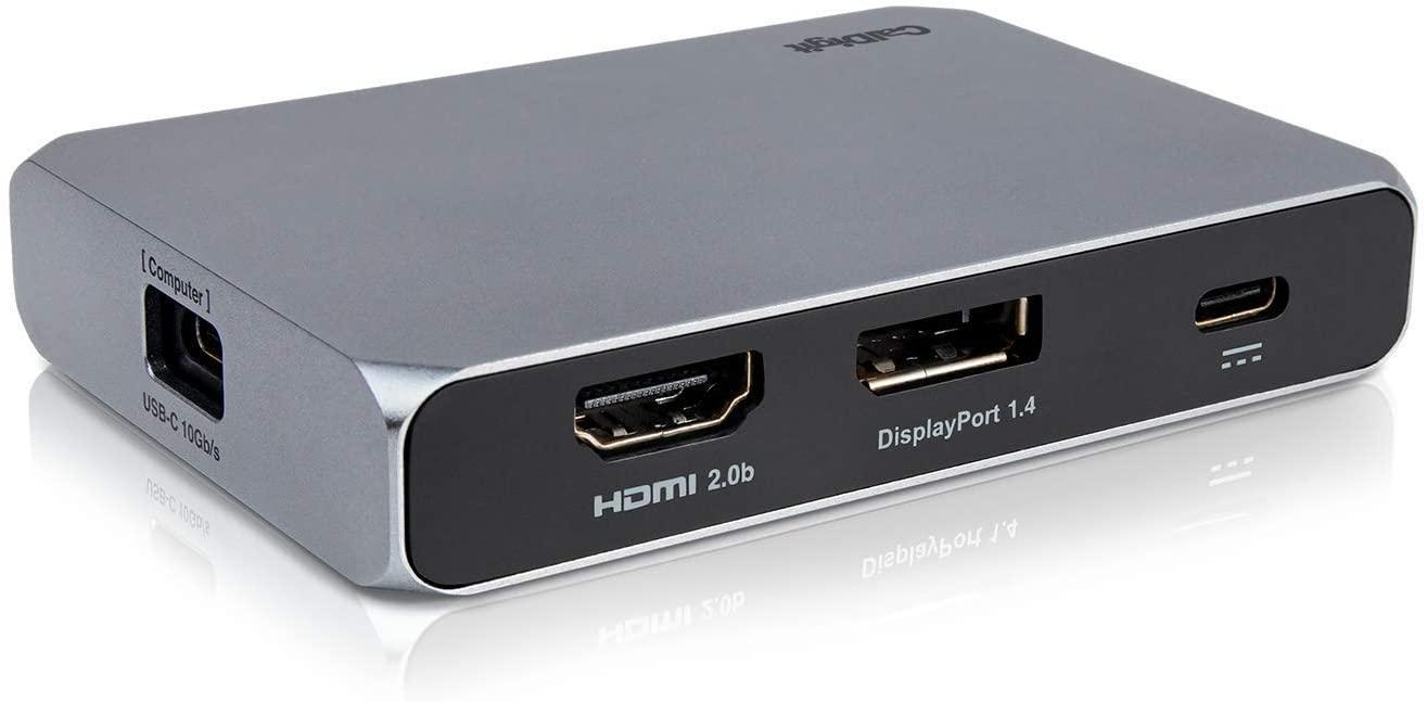 CalDigit SOHODOCK USB C–1x HDMI 2.0 4K 60 Hz, 1x DP1.4 4K 60 Hz, HDR, 1x USB C PD 100 W, 1x MicroSD 1x SD 1x USB C