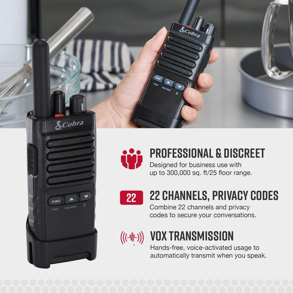 Cobra PX650 Professional Walkie Talkies 6-Pack Rechargeable PMR446 Corporate Radios Dustproof and Splash Proof (IP54)