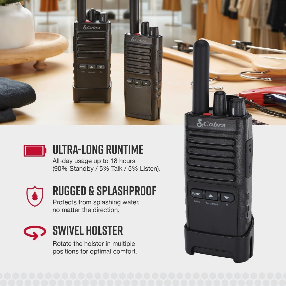 Cobra PX650 Professional Walkie Talkies 6-Pack Rechargeable PMR446 Corporate Radios Dustproof and Splash Proof (IP54)