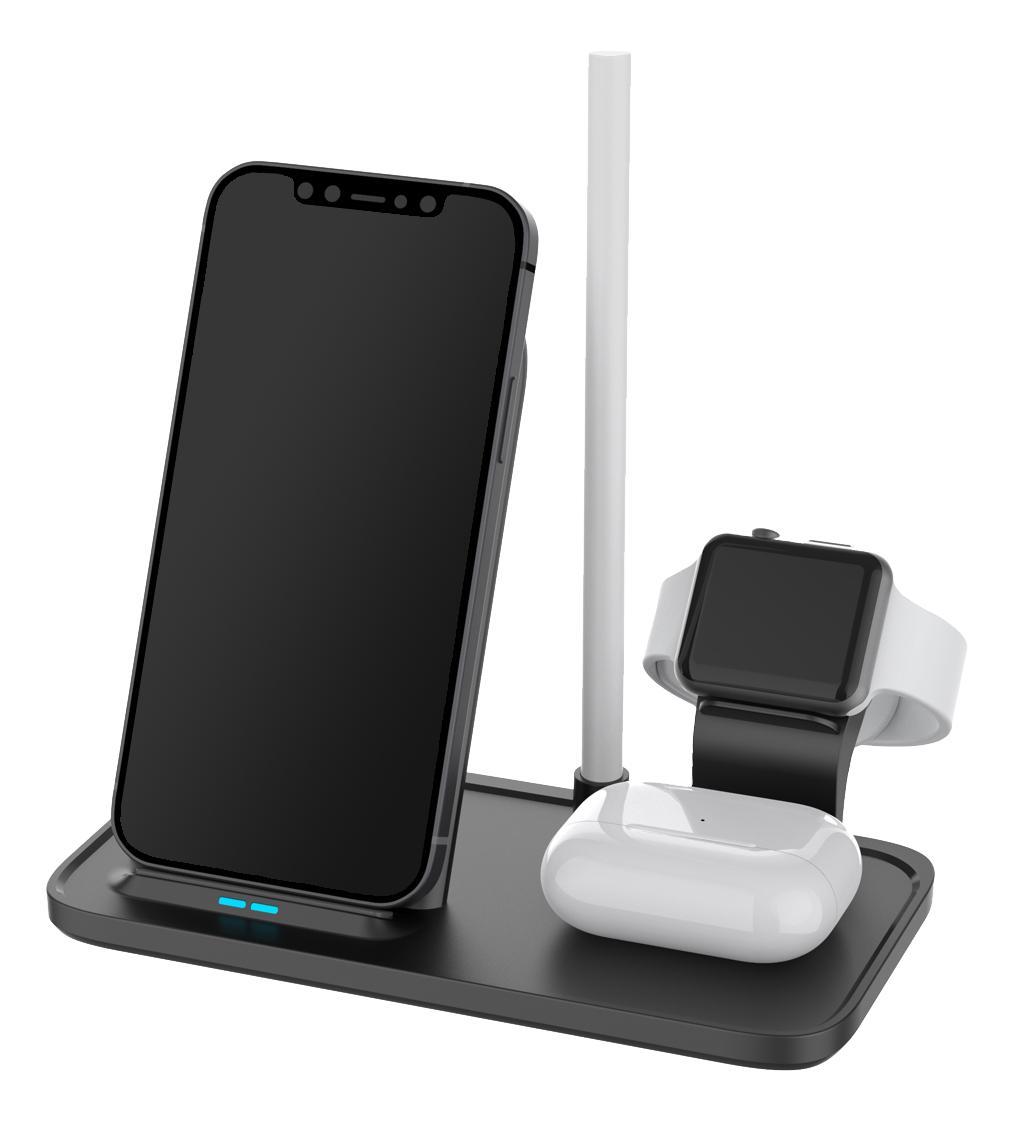 DELTACO 2-in-1 langaton laturi, 10 W, USB-C, Qi-sertifioitu, kaksi LED-merkkivaloa, musta