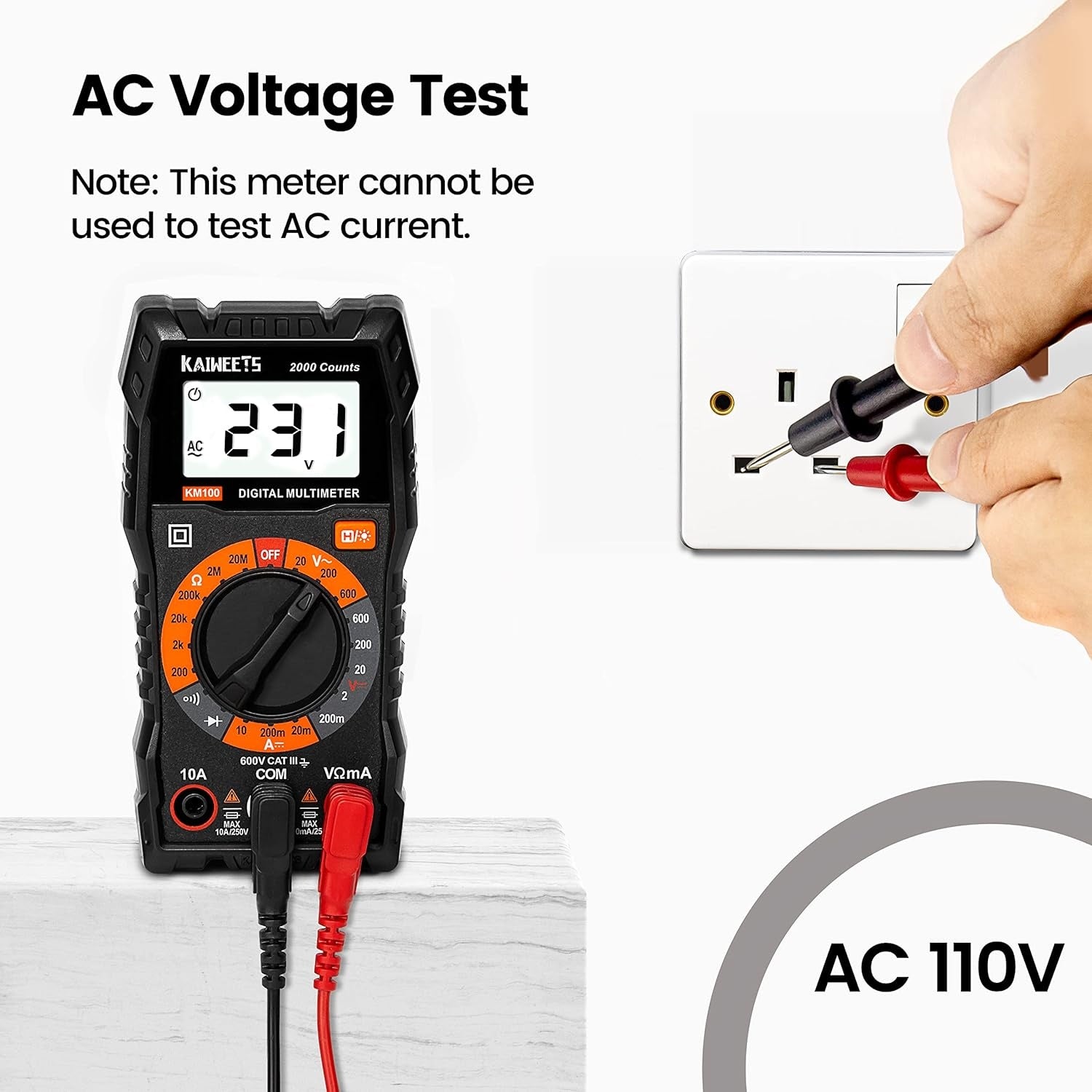 Digital Multimeter, DC AC Voltmeter, Ohm Volt Amp Test Meter and Continuity Test Diode Voltage Tester for Household Outlet