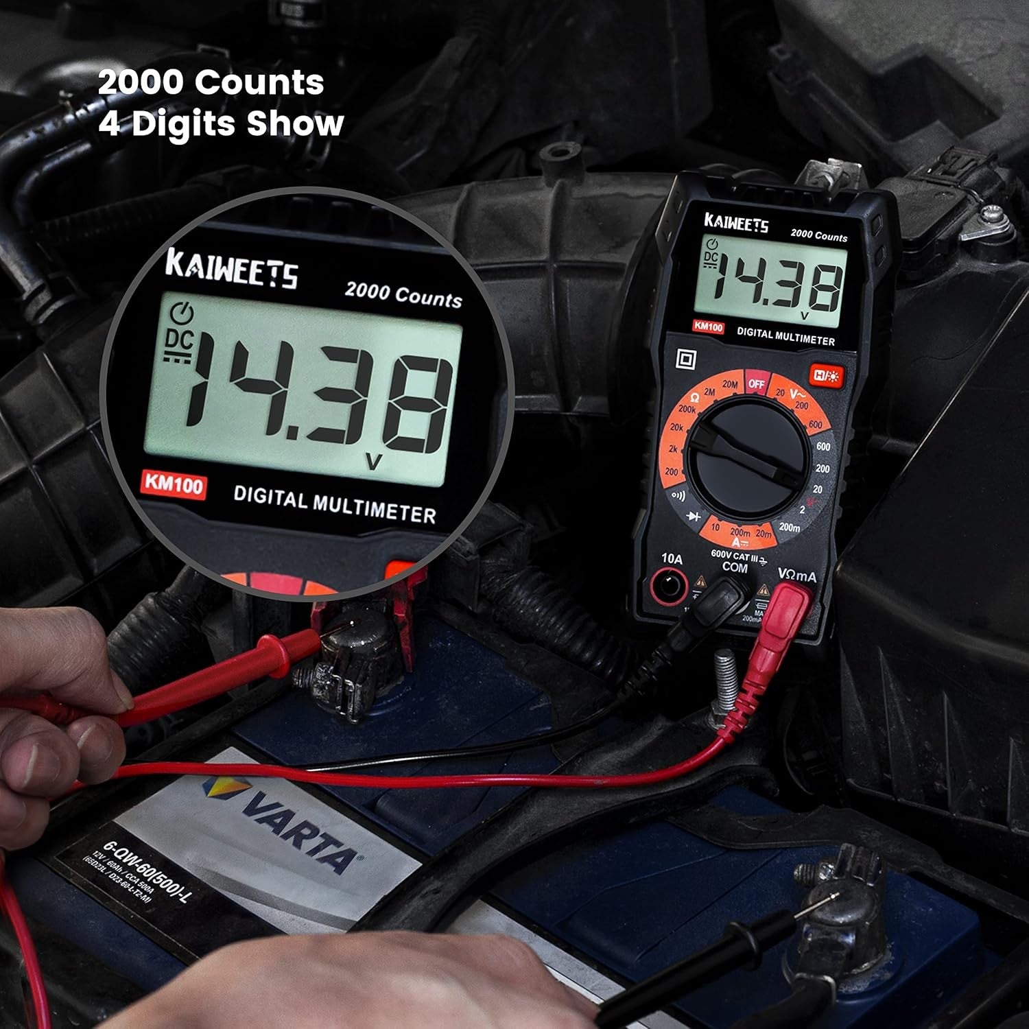 Digitaalinen yleismittari, DC-/AC-volttimittari, ohmi-, voltti- ja ampeerimittaus sekä jatkuvuus- ja diodijännitetesteri kotitalouspistorasioille