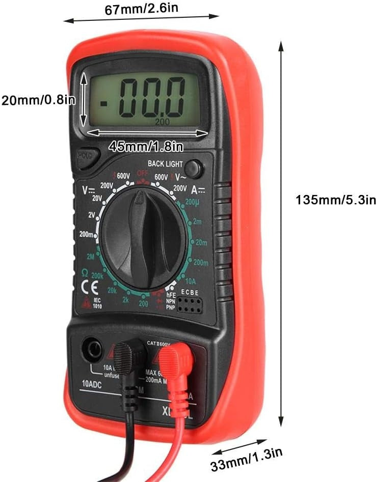 Digital Multimeter Voltmeter Battery Tester Voltage Tester Continuity Tester Ohm Volt Ampere Meter AC/DC Voltage Current Resistance Diode Transistor