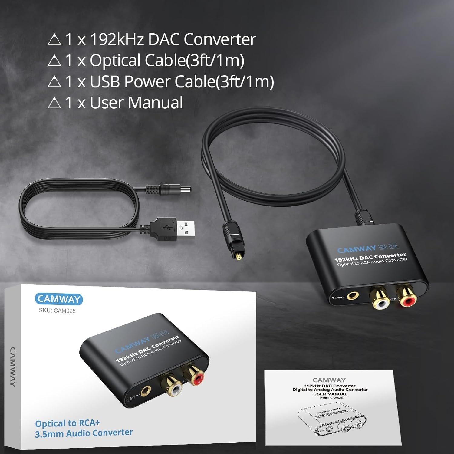 Digital to Analog Audio Converter,192kHz Optical to RCA,Optical to 3.5mm DAC,SPDIF/Toslink