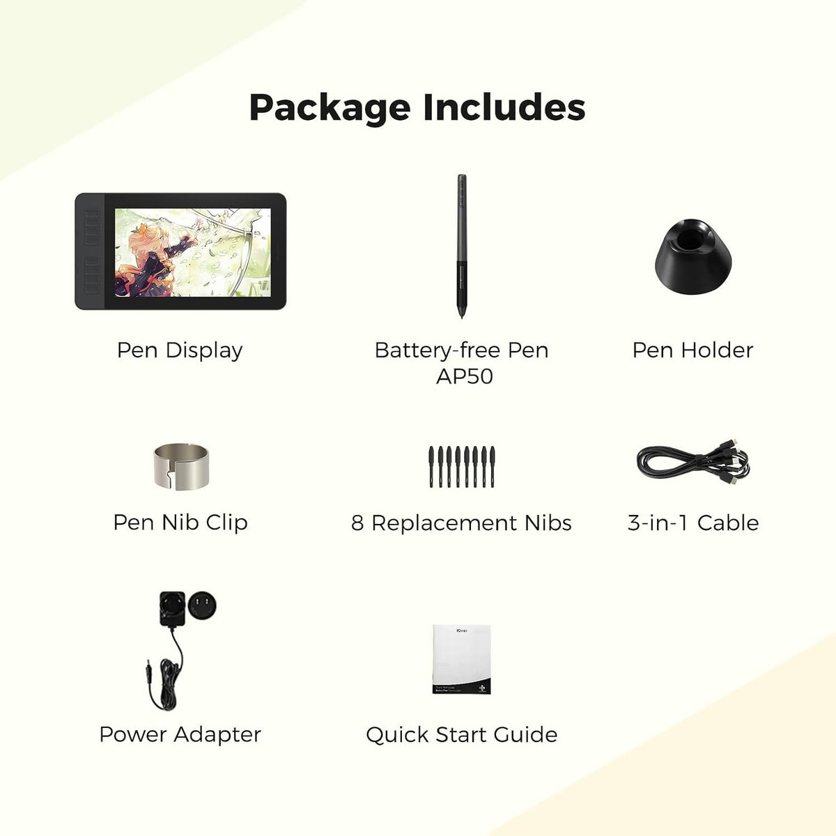 Drawing Tablet with Screen, Tilt, 8 Shortcut Keys, 11.6" FHD