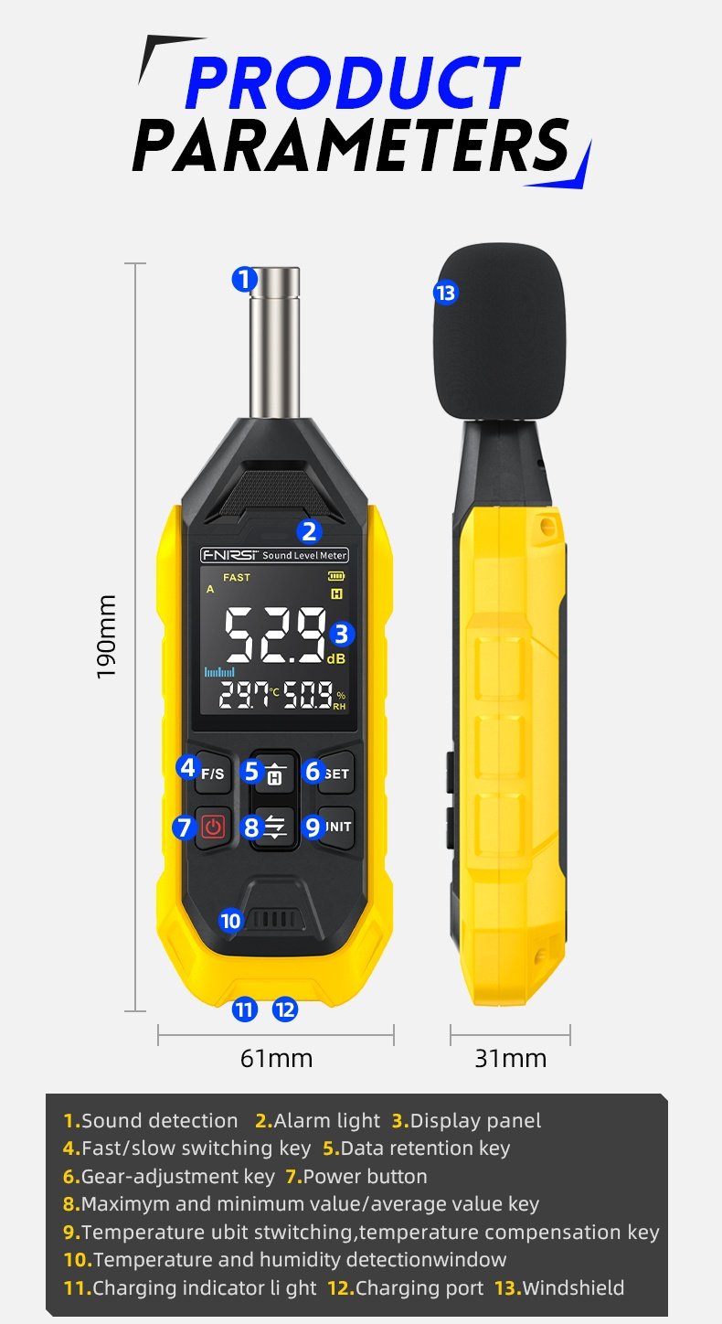 FNIRSI FDM01 digitaalinen melu- ja äänimittari 30~130dB