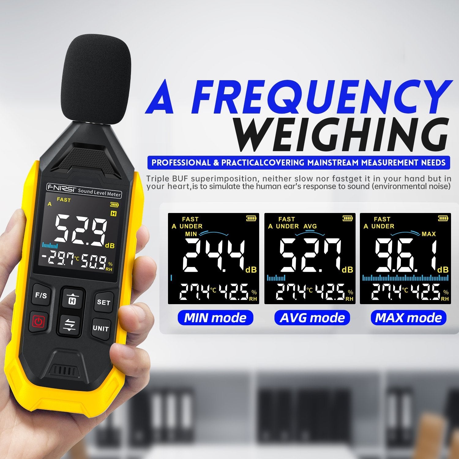 FNIRSI FDM01 digitaalinen melu- ja äänimittari 30~130dB